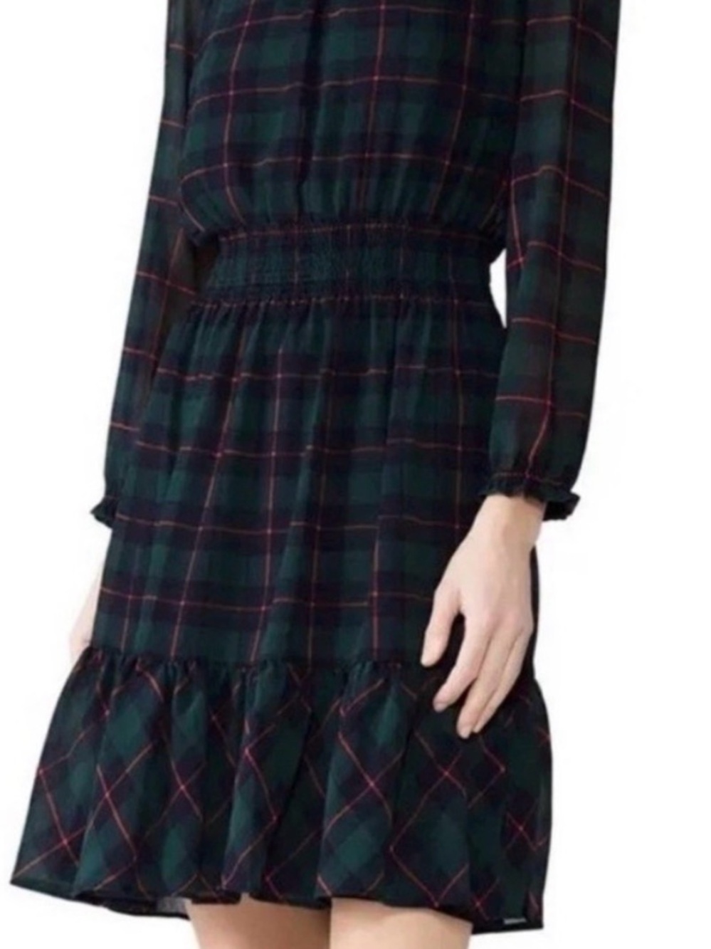J Crew Glendale Tartan Chiffon Dress Smocked waist